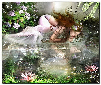 Reflection, nymph, art, beautiful, lake, fantasy, abstract, flowers, water HD wallpaper