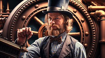Steampunk Timekeeper: A Ultra Experience, man, steampunk, vintage, top hat, beard HD wallpaper