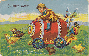 :), green, red, yellow, chick, copil, egg, bird, boy, card, easter, vintage HD wallpaper