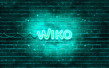 Wiko turquoise logo, , turquoise brickwall, Wiko logo, brands, Wiko neon logo, Wiko HD wallpaper