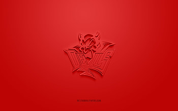 Cardiff Devils, creative 3D logo, red background, Elite Ice Hockey League, Welsh Hockey Club, Cardiff, United Kingdom, British Elite League, Hockey, Cardiff Devils 3d logo HD wallpaper