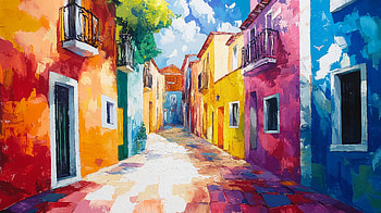 Vibrant Street: A Ultra of Colorful Alleyways, artistic landscape, urban scene HD wallpaper