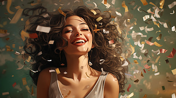 Joyful Model in Confetti Celebration, confetti, woman, model HD wallpaper