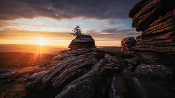 Dartmoor-UK, clouds, landscape, sky, rocks, sunset HD wallpaper