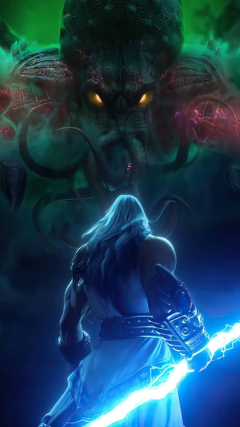 Zeus vs cthulhu, Mobile , God of thunder, Epic battle HD phone wallpaper