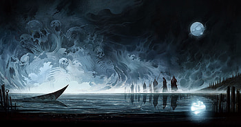Night OF The Dead, boat, moon, skeleton, water, death HD wallpaper