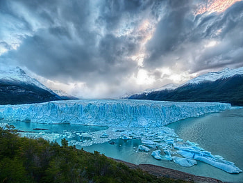 Nature, Trees, Sky, Mountains, Clouds, Glacier, Cold HD wallpaper