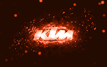 KTM orange logo, , orange neon lights, creative, orange abstract background, KTM logo, brands, KTM HD wallpaper