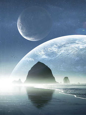 Landscape, Nature, Planets, Sea, Beach, Rocks, Shine, Light HD phone wallpaper