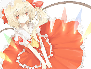 Flandre Scarlet, ribbons, touhou, short hair, blonde hair, girl, dress HD wallpaper