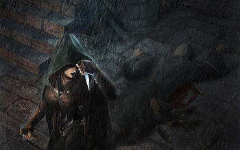 Dark Hood Warrior, babe, dagger, hot, dark, warrior HD wallpaper