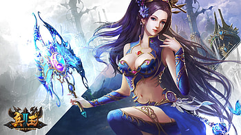 Fantasy girl, blue, white, frumusete, asian, fantasy, game, girl, luminos HD wallpaper