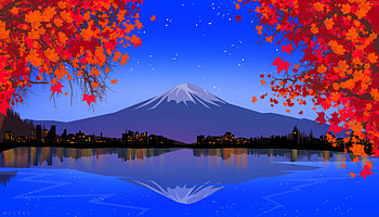 Art, Mountain, Lake, Fuji HD wallpaper