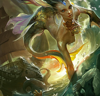 Mermaid, sea, ship, art, man, rescue, beautiful, beauty, fantasy, abstract, pretty, lovely, fantasy woman, ocean HD wallpaper