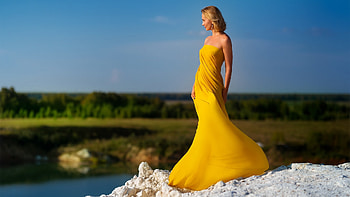 Yellow, women, model, girl HD wallpaper