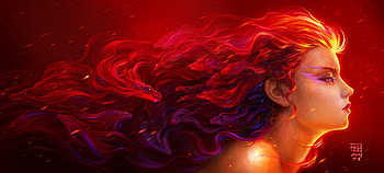 Red dragon hair, fttart, frumusete, f tt, fantasy, red, ftt, dragon, face, luminos, hair HD wallpaper