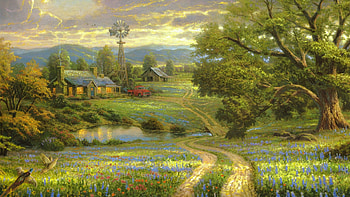 Preview painting, art, landscape, road, country, at home, village HD wallpaper
