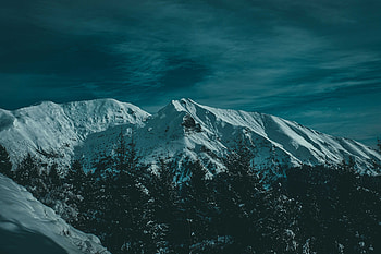 Nature, Trees, Mountains, Twilight, Snow, Dusk, Evening HD wallpaper