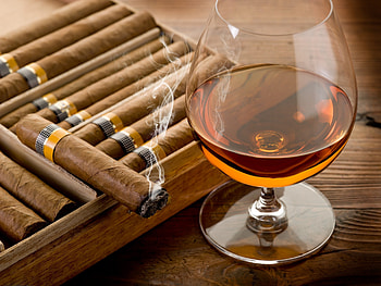 Brandy, glass, cigar, box HD wallpaper