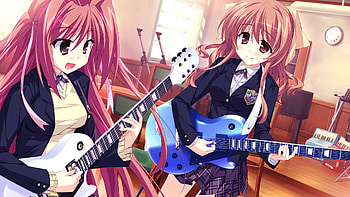 Band Practice, skirt, practice, uniform, guitar, girl, band, instrument, music, anime, jam HD wallpaper