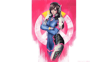 Cute, D.VA, overwatch, artwork HD wallpaper