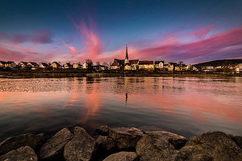 Germany, town, city, sunset, lake, rocks HD wallpaper