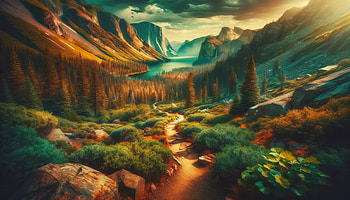 Hiking Trail Paradise, hiking trail, landscape, mountain, lake, forest HD wallpaper