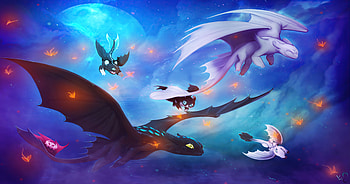 Toothless And His Family, how-to-train-your-dragon, movies, artist, artwork, digital-art, artstation HD wallpaper