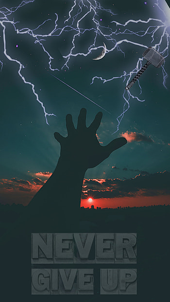 Never give up, , lightning, sky, thor HD phone wallpaper