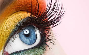 Blue eyes, Orange and yellow makeup HD wallpaper