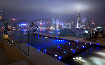 Windows, Cities, Houses, Rivers, Roads, Night, Lights, Shine, Light, Skyscrapers, River, Pool HD wallpaper