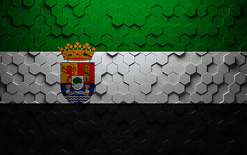 Flag of Extremadura, honeycomb art, Extremadura hexagons flag, Extremadura 3d hexagons art, Extremadura flag HD wallpaper