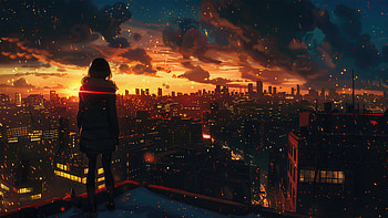 Anime Girl Watching Metropolitan Moments, anime-girl, anime, artist, artwork, digital-art HD wallpaper