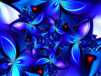 Blue Haze, Abstract, Beautiful, Red hearts, Blue flowers HD wallpaper