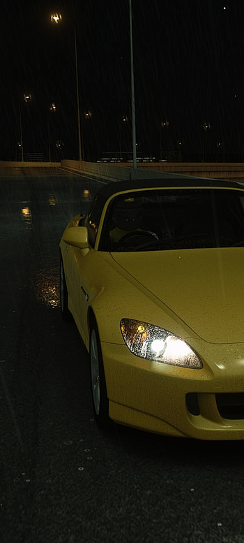 Honda S2000, automotive lighting, rain, lemon, CAR, assetto corsa, night, mbd_design, yellow, shuto expressway HD phone wallpaper