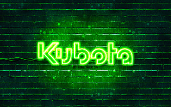 Kubota green logo, , green brickwall, Kubota logo, brands, Kubota neon logo, Kubota HD wallpaper