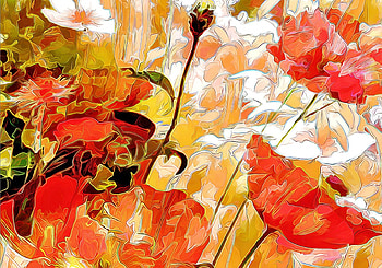 Flowers, white, painting, poppy, pictura, yellow, flower, red HD wallpaper