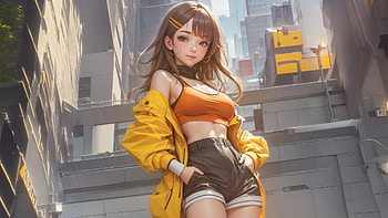 Anime Girl Shorts Open Jacket With Super Car , anime-girl, anime, jacket, artist, artwork, digital-art, artstation HD wallpaper