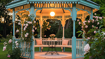 Moonlit Rose Gazebo —, Garden HD wallpaper