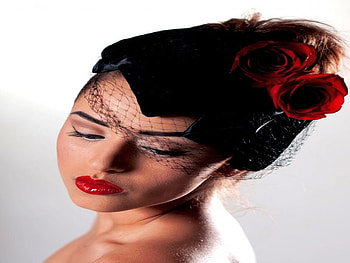 BEAUTY FROM ASIA, black, asia, red, flowers, beauty, female HD wallpaper