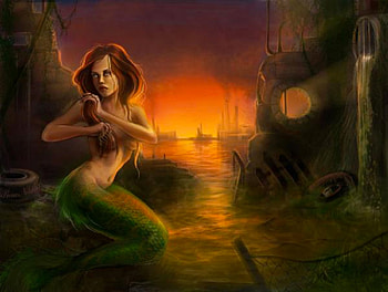 Mermaid at Sunset, digital, mermaid, art, fantasy, beautiful, sunset, siren HD wallpaper