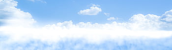 Ultrawide view of a bright blue sky filled with fluffy white clouds. HD wallpaper