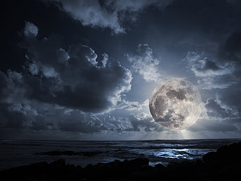 Landscape, Sea, Moon HD wallpaper