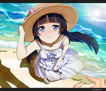 Nice Weather, ka, ruri, nai, ga, beach, ni, goko, windy, konna, gotoh, sea, hot, girl, summer, kawaii, pretty, kuroneko, oreimo, wa HD wallpaper
