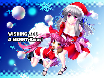 anime christmas, anime, christmas, red, other, girls, hat HD wallpaper