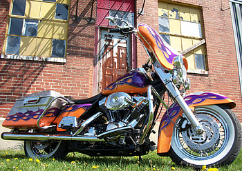 Harley Davidson Road King, flame, custom, harley davidson, road king HD wallpaper