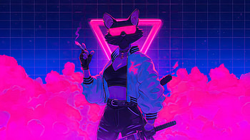 Synthwave Samurai Cat, anime, artwork, art, digital-art, ai, artist, synthwave HD wallpaper