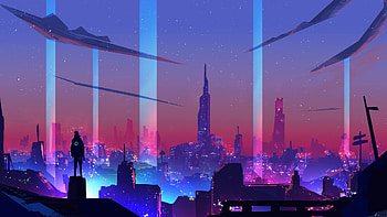 Neon, artwork, cityscape, futuristic city, fantasy HD wallpaper