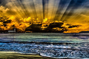 Gorgeous sunset, sea, seascapes, sunrays, clouds, hq, sunset HD wallpaper