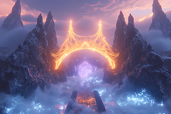 rocks and lights gateway portal scenery, AI Art, fantasy, landscape, mountain, fantasy landscape HD wallpaper